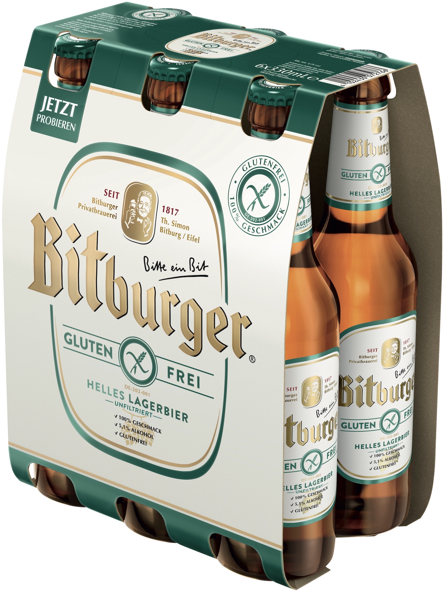 Bitburger Helles Lagerbier glutenfrei 6x0,33L MEHRWEG 