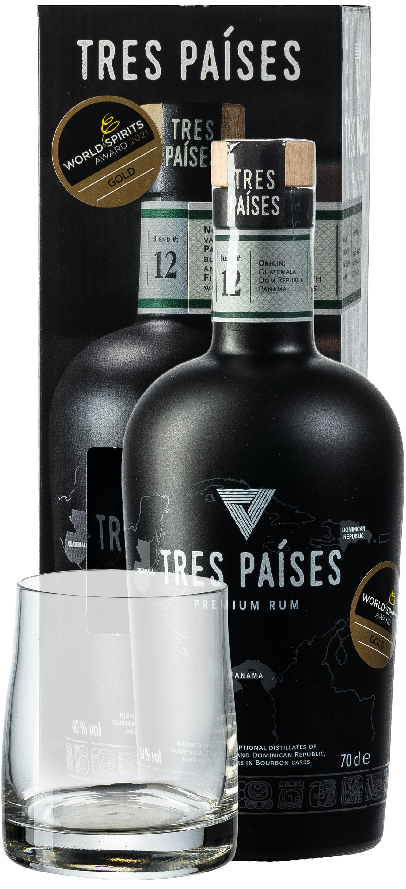 Tres Paises Premium Rum 40% vol. 0,7L + 1 Glas