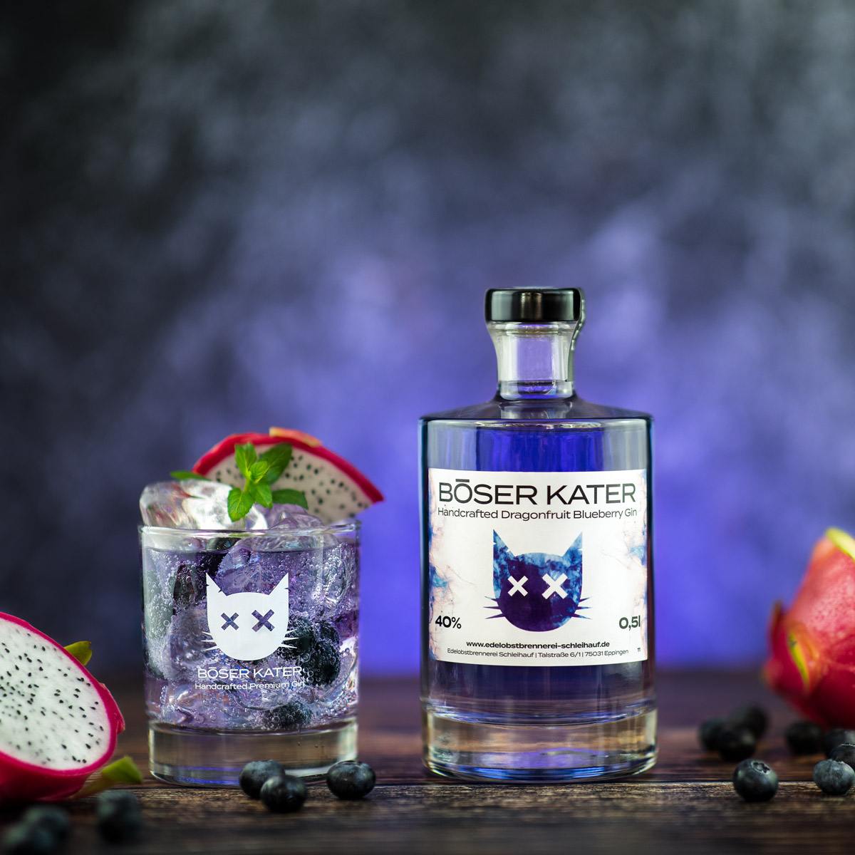 Böser Kater Handcrafted Dragonfruit Blueberry Gin 40% vol. 0,5l